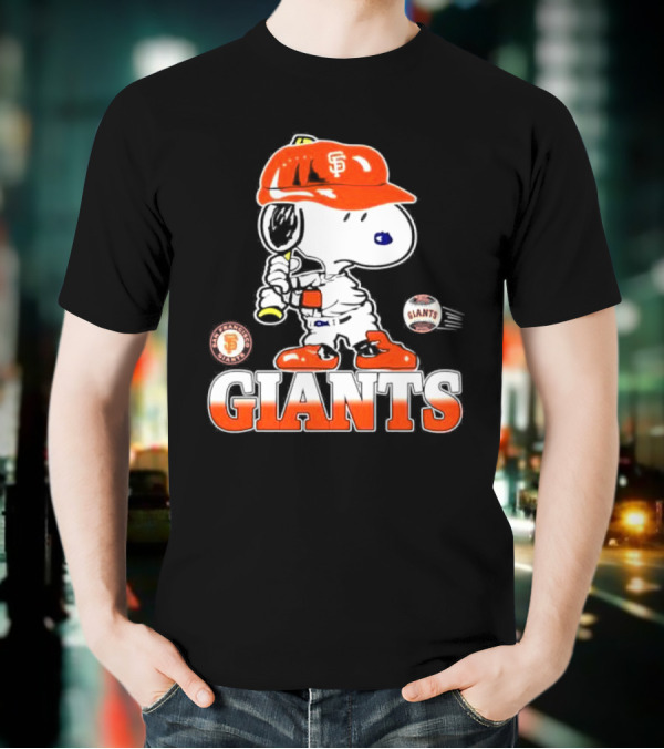 Snoopy SF Giants Baseball Fan Art Peanuts Sports Graphic T-Shirt