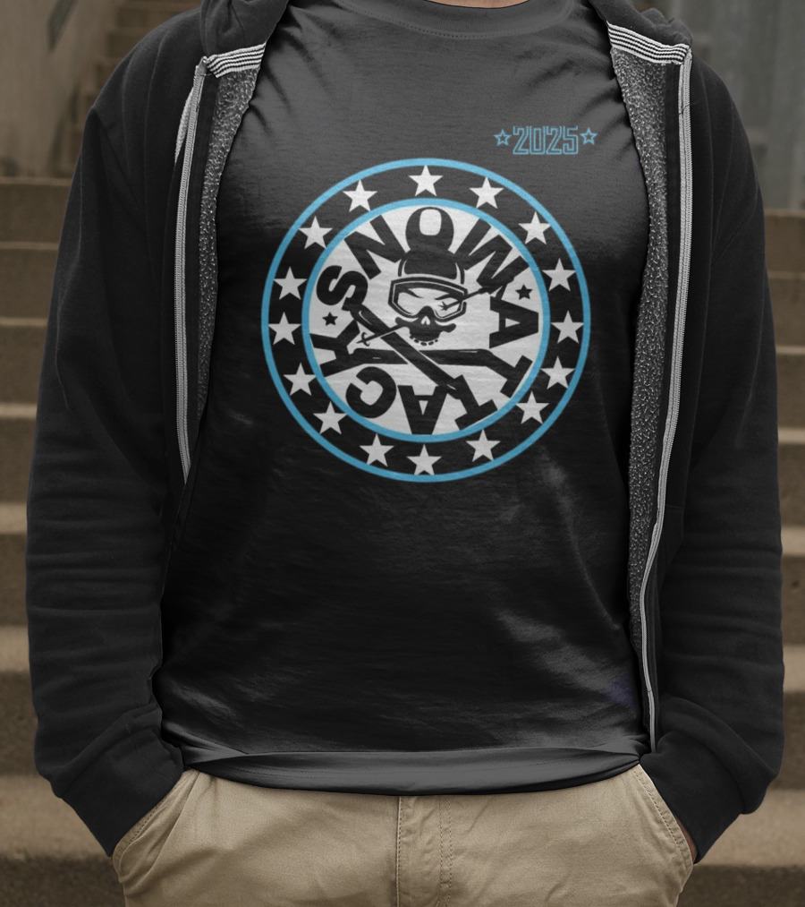 Snowattack Festival 2025 Skull Goggles And Crossed Skis Star Circle T-Shirt