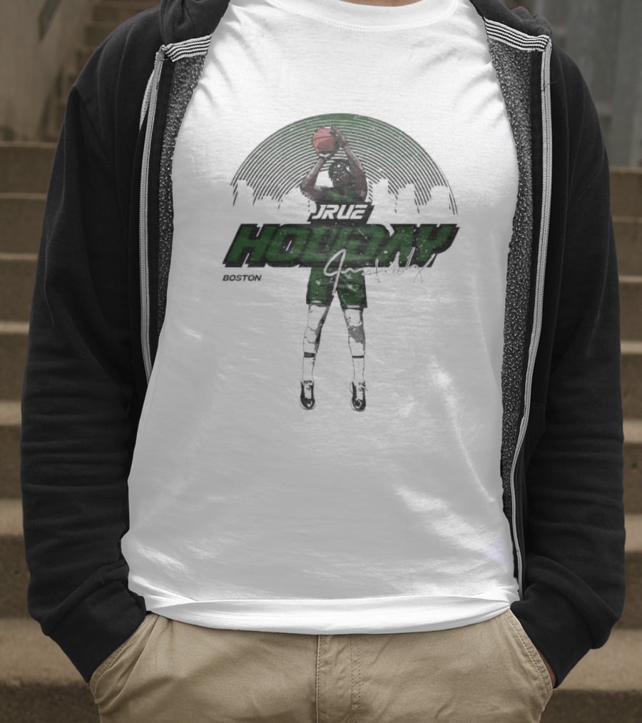 Jrue Holiday Boston Celtics Skyline Basketball Signature T-Shirt