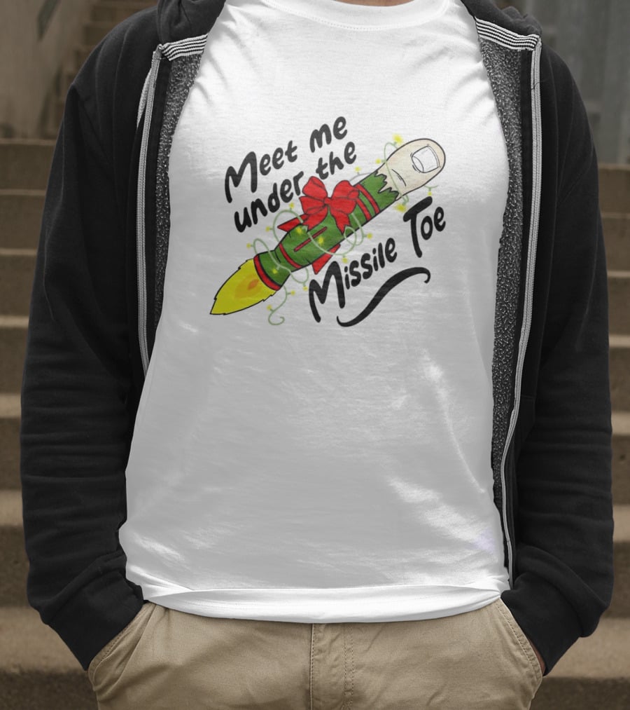 Meet Me Under The Missile Toe Rocket Holiday Pun T-Shirt