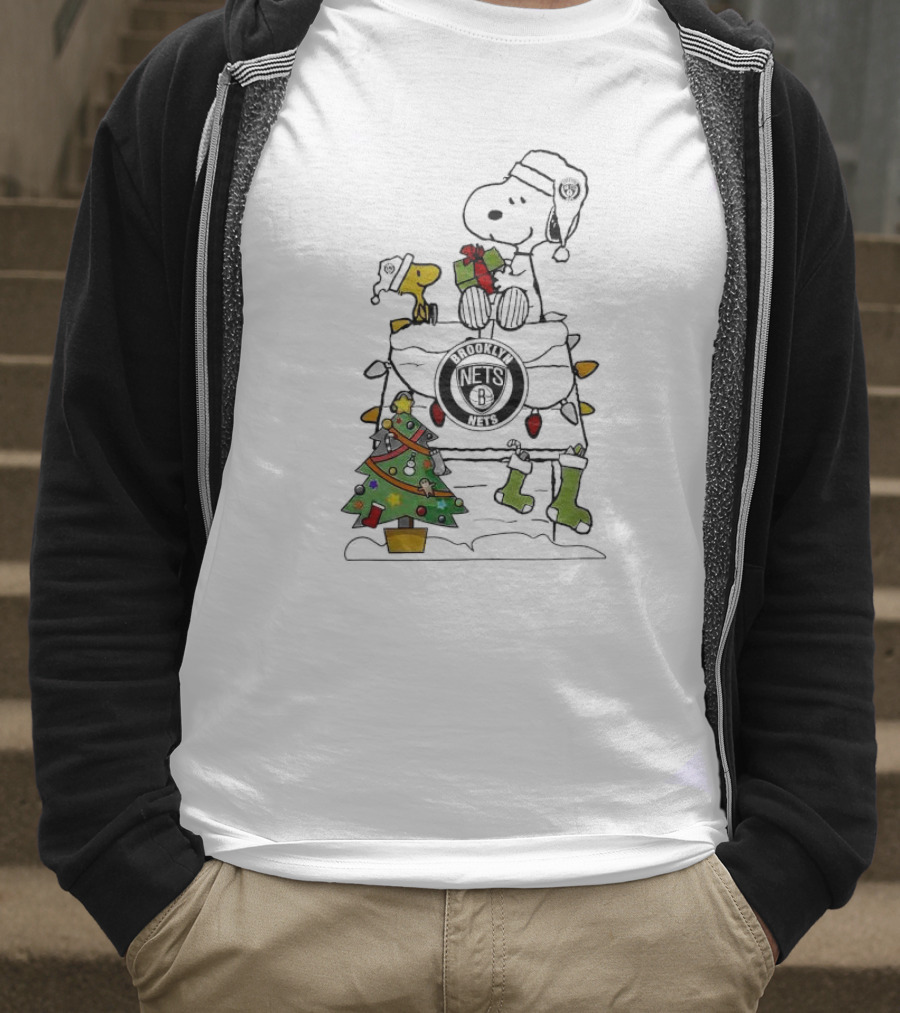 Snoopy Woodstock Christmas Igloo Brooklyn Nets Holiday Scene T-Shirt