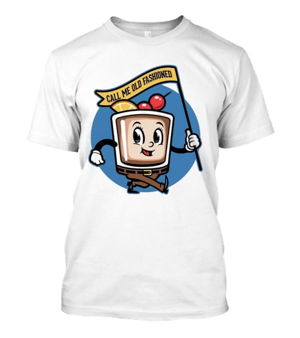 Whiskey Call Me Old Fashioned Cartoon Drink Character With Flag And Cherries T-Shirt