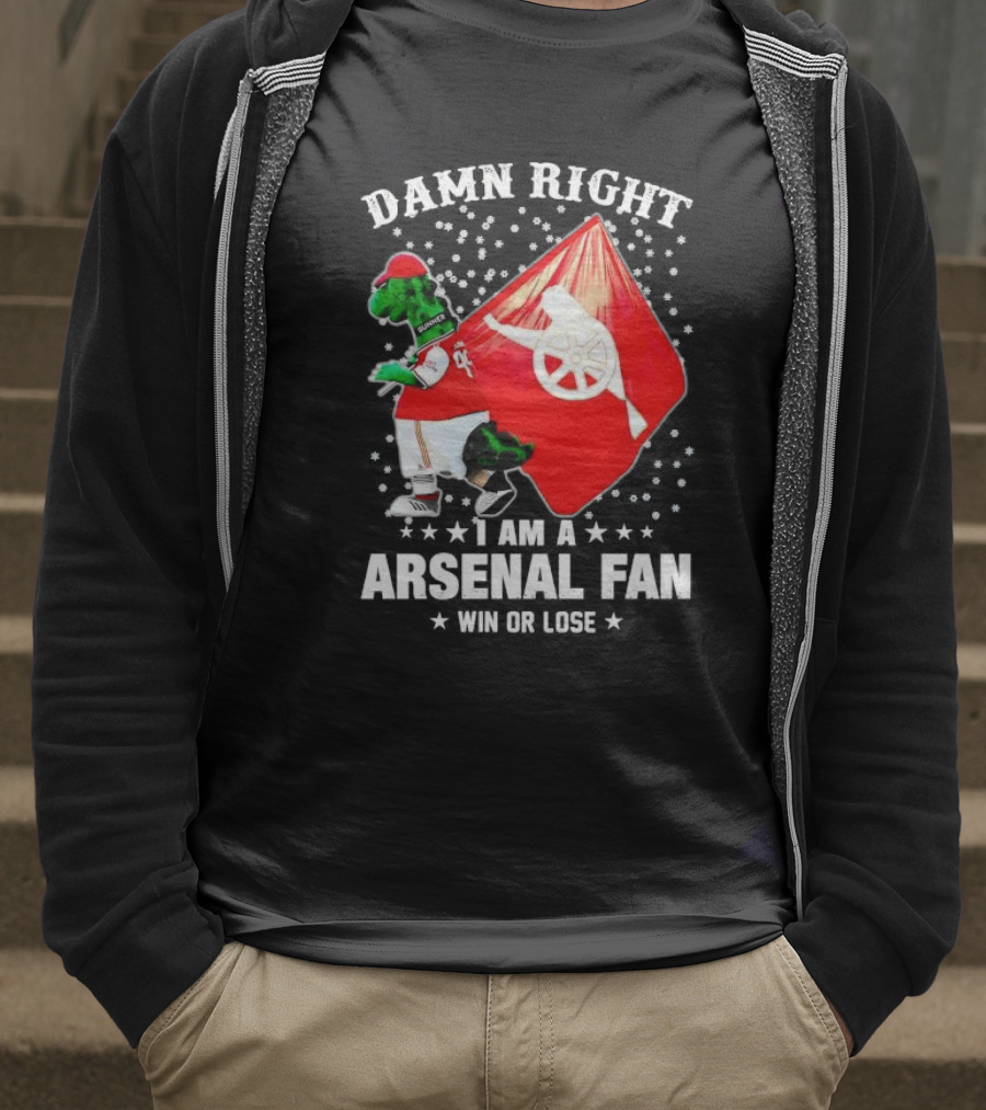 Damn Right I Am A Arsenal Fan Win Or Lose Mascot With Flag And Stars T-Shirt