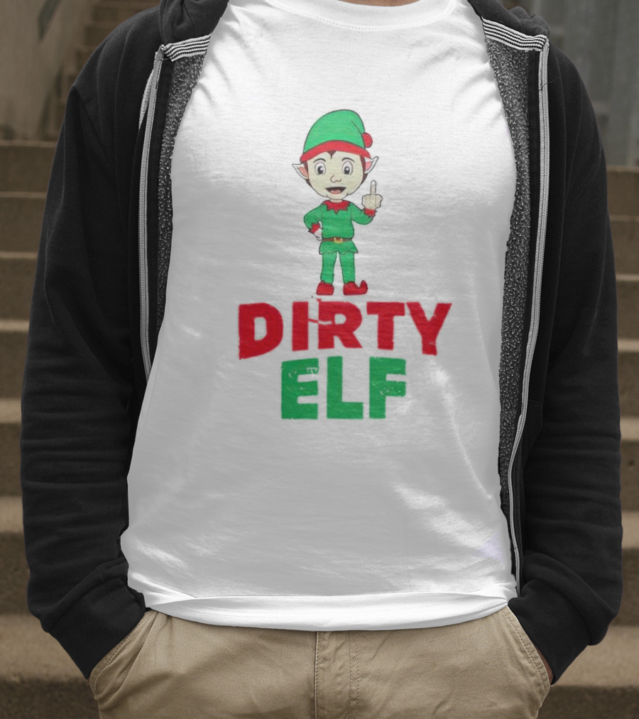 Dirty ELF Christmas Middle Finger T-Shirt