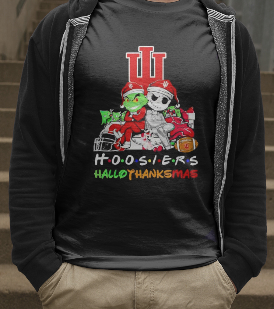 Hoosiers Grinch And Jack Skellington HalloThanksMas T-Shirt