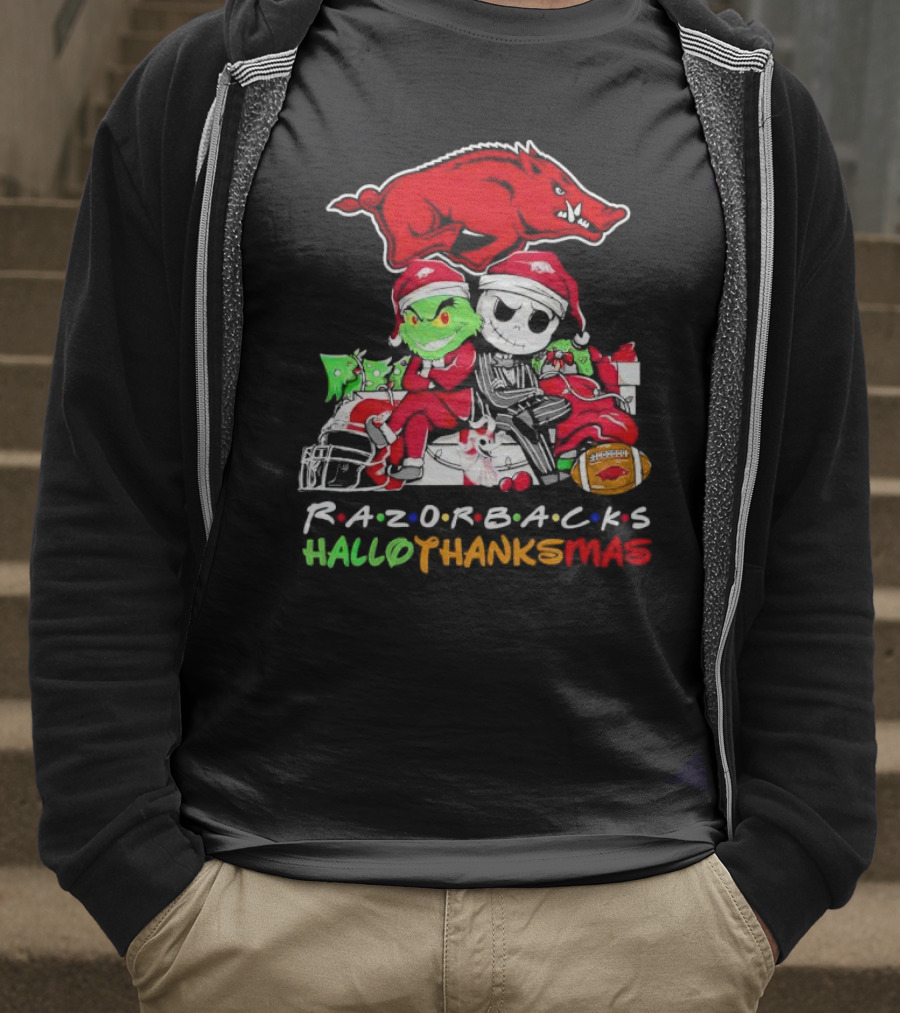 Razorbacks Grinch Jack Skellington Friends HalloThanksMas T-Shirt