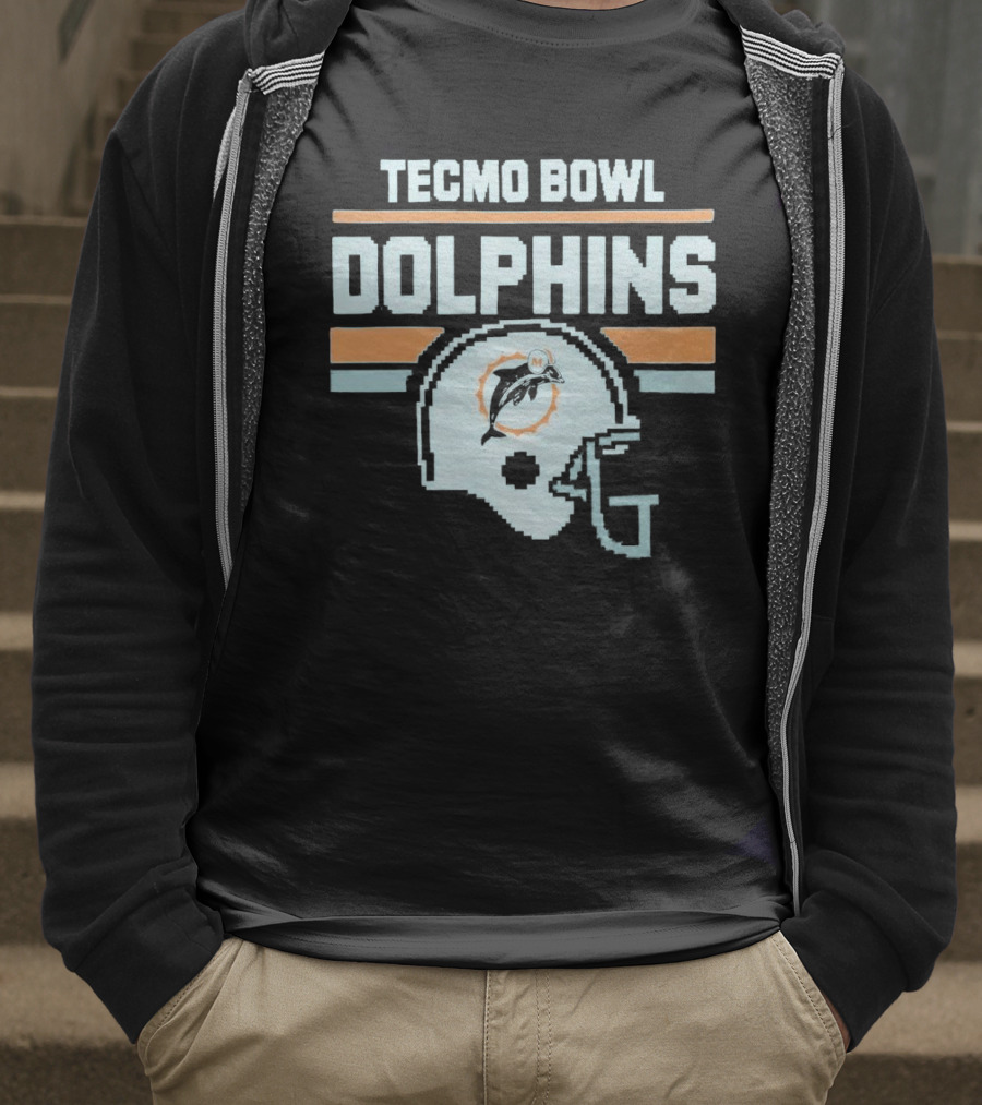 Tecmo Bowl Dolphins Retro Miami Football Helmet T-Shirt