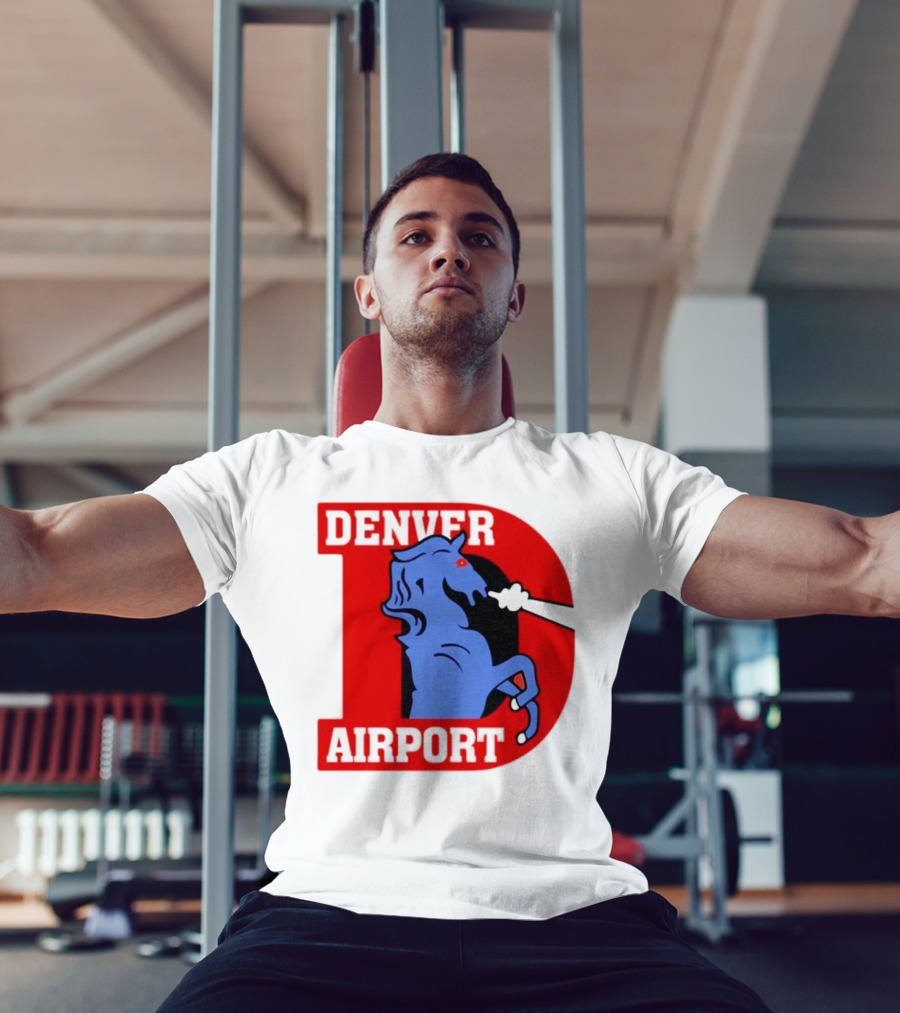 Denver Airport Blue Mustang Icon With Red Letter D T-Shirt