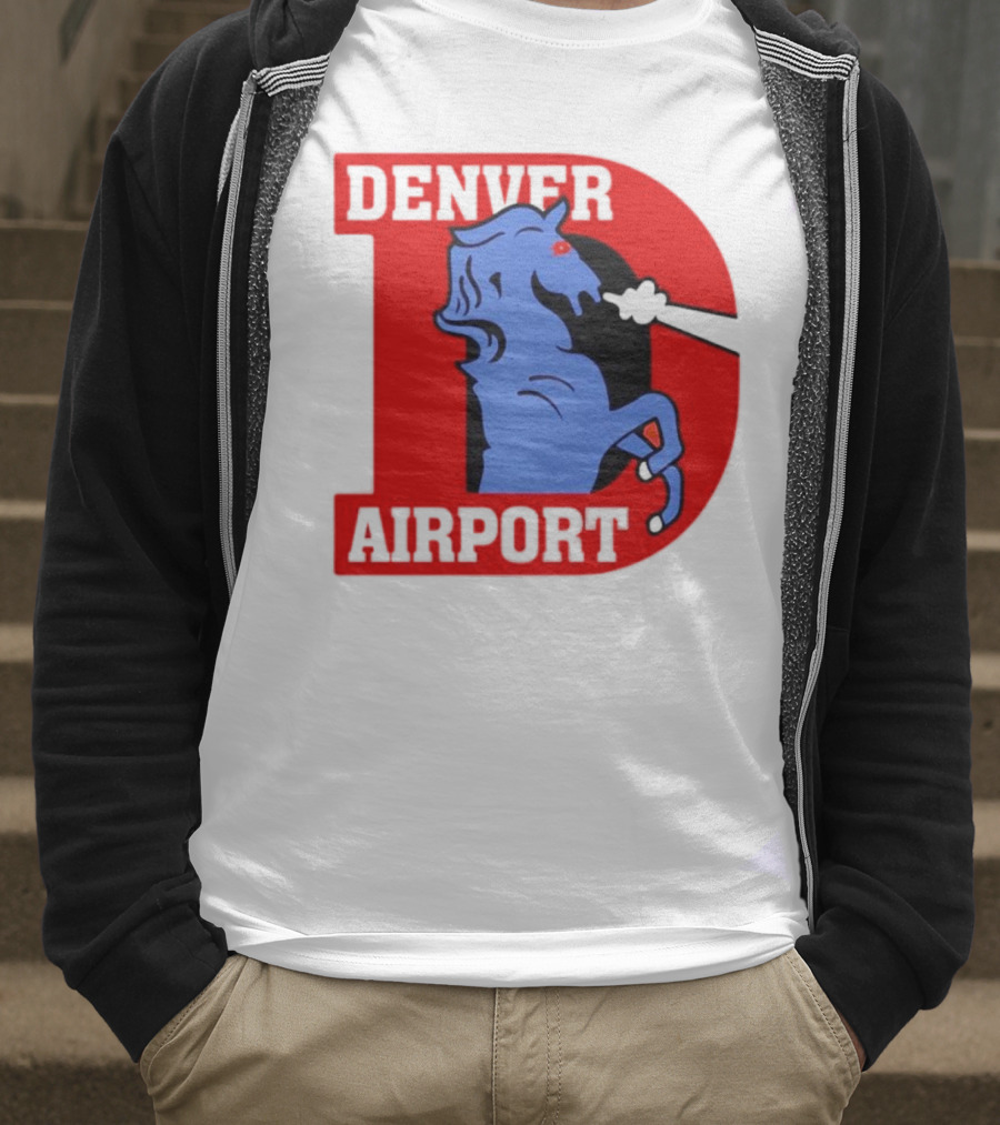 Denver Airport Blue Mustang Icon With Red Letter D T-Shirt