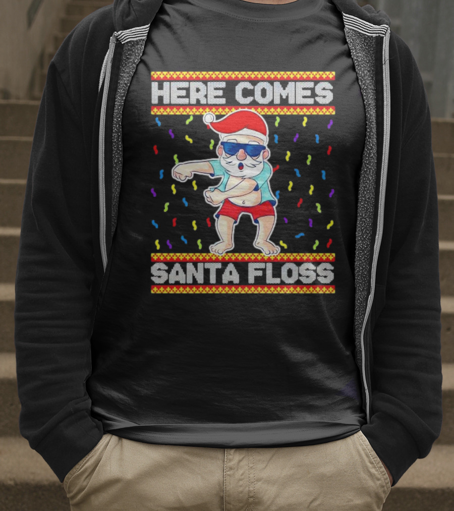Here Comes Santa Floss Christmas Dance Party T-Shirt