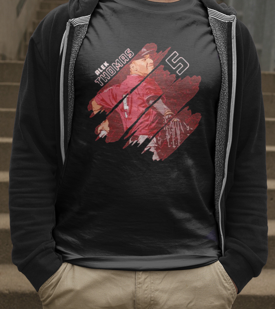 Alek Thomas Arizona WHT Baseball Stripes Number 5 T-Shirt