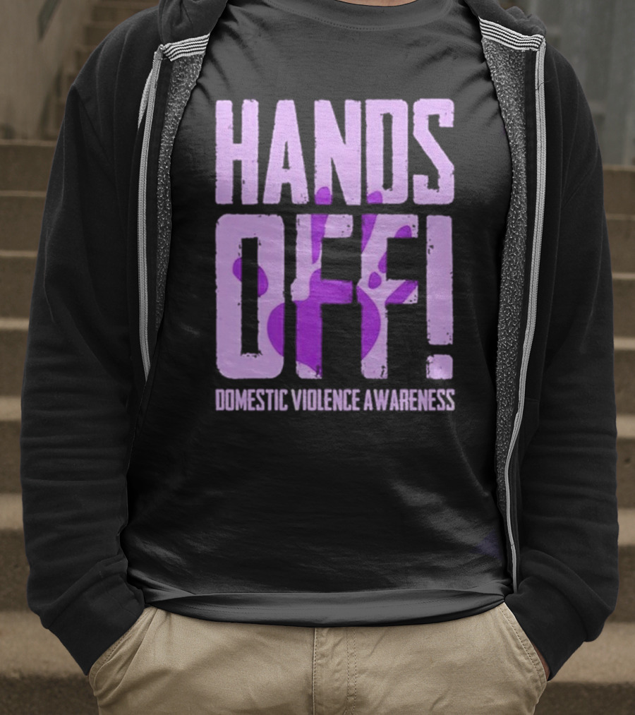 HANDS OFF DOMESTIC VIOLENCE AWARENESS PURPLE HANDPRINT T-Shirt