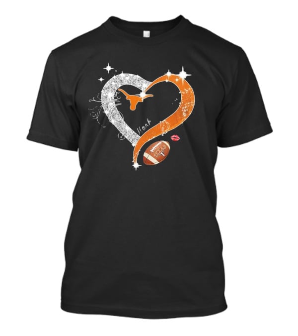 Hook ’em Texas Longhorns Sparkling Heart Football T-Shirt
