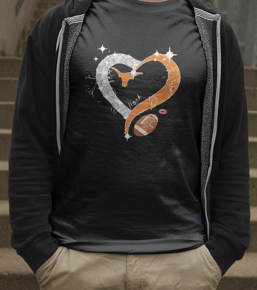 Hook ’em Texas Longhorns Sparkling Heart Football T-Shirt