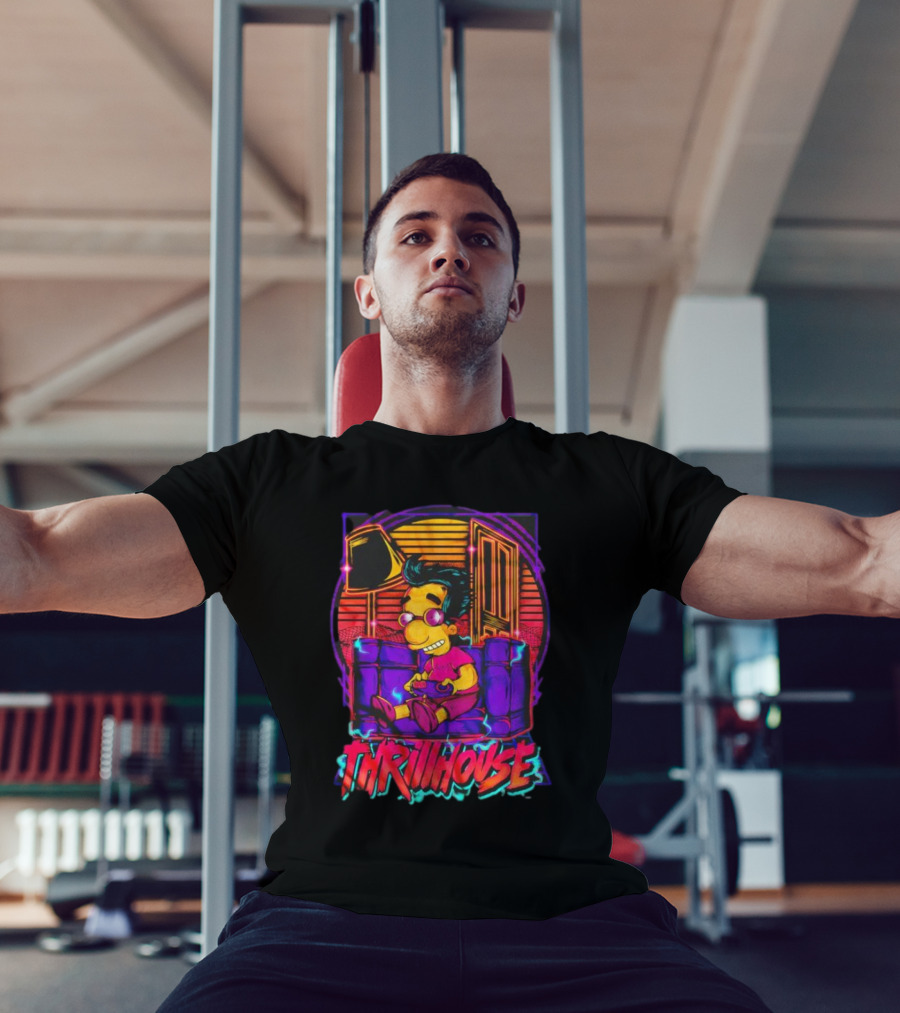 Milhouse Van Houten Thrillhouse Retro Gaming Neon Scene T-Shirt