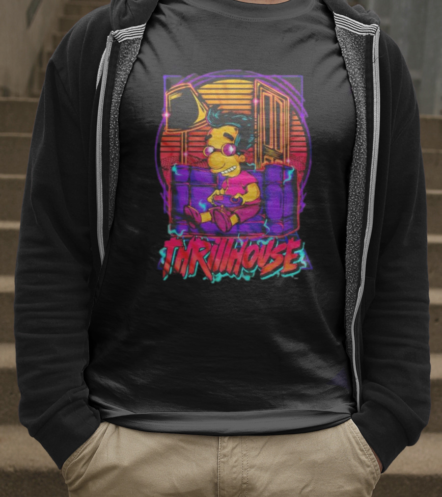 Milhouse Van Houten Thrillhouse Retro Gaming Neon Scene T-Shirt