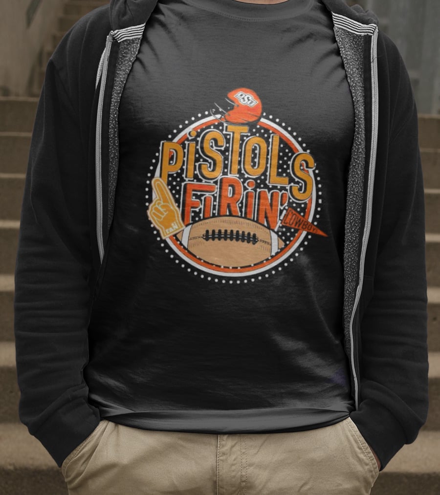Pistols Firing OSU Cowboys Football Helmet And Foam Finger T-Shirt