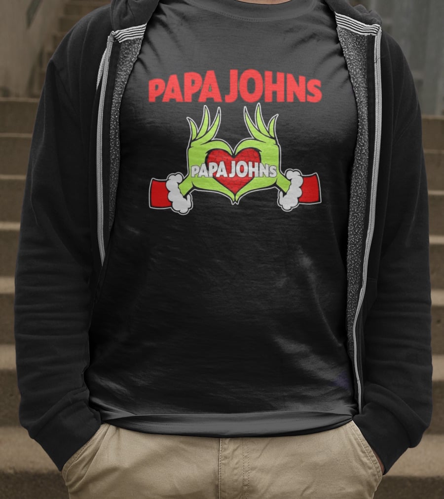 Papa Johns Grinch Hands Heart Christmas T-Shirt