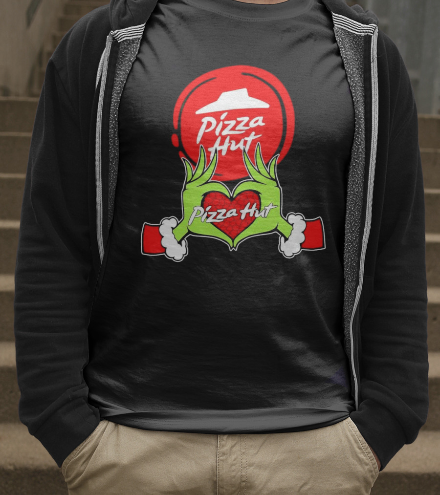 Pizza Hut Christmas Grinch Hands Heart T-Shirt