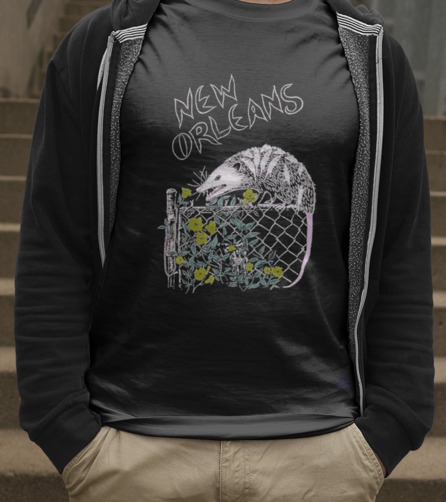 New Orleans Possum On Fence With Flowers T-Shirt