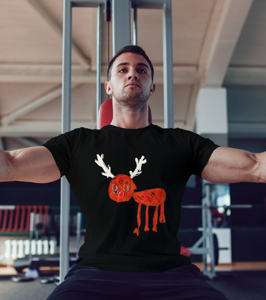 Reindeer Drawing Red Nose Cartoon T-Shirt