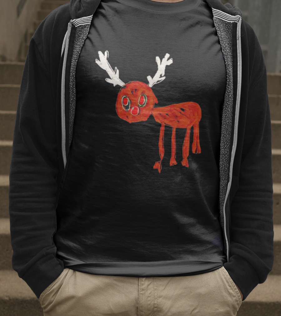 Reindeer Drawing Red Nose Cartoon T-Shirt
