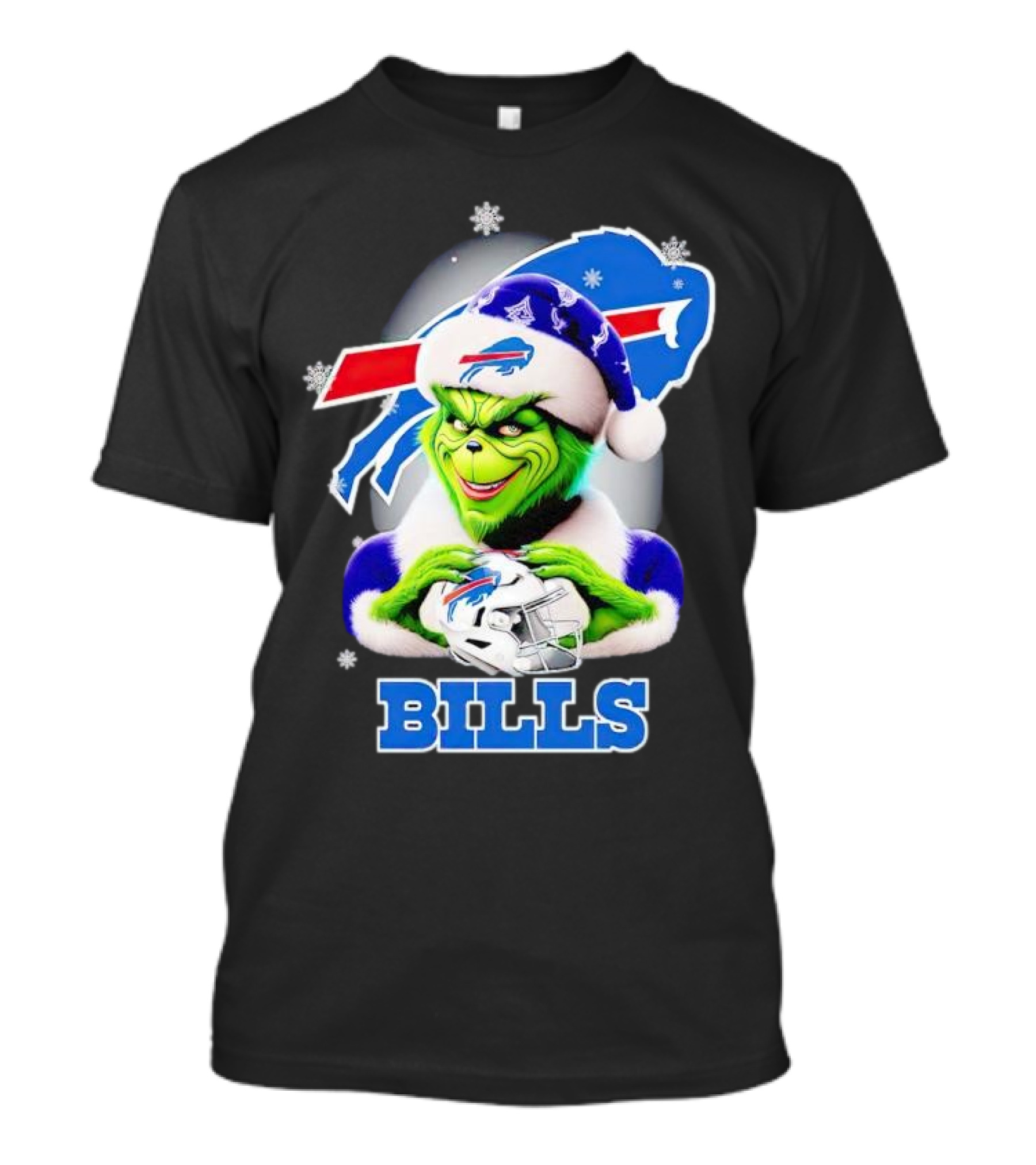 Grinch Love Buffalo Bills Christmas Santa Hat Snowflakes T-Shirt