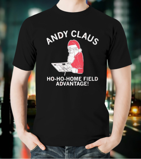 Andy Claus Santa In KC Hat With Playbook Ho Ho Home Field Advantage T-Shirt
