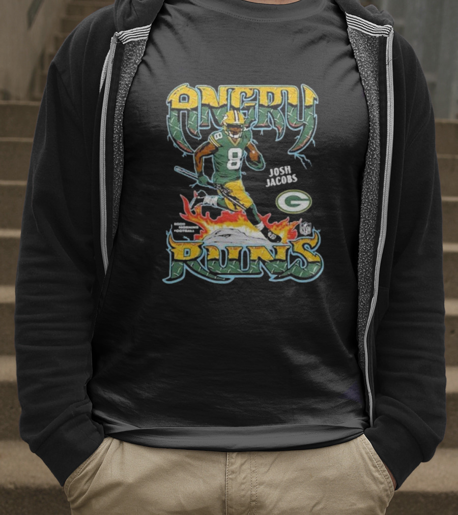 Josh Jacobs Angry Runs Green Bay Packers NFL Football T-Shirt