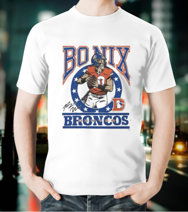 Bo Nix Broncos Stars Football Signature T-Shirt