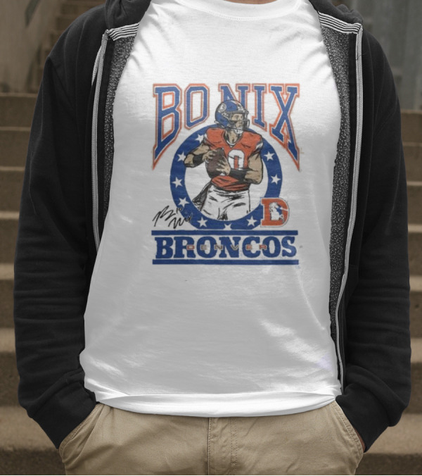 Bo Nix Broncos Stars Football Signature T-Shirt