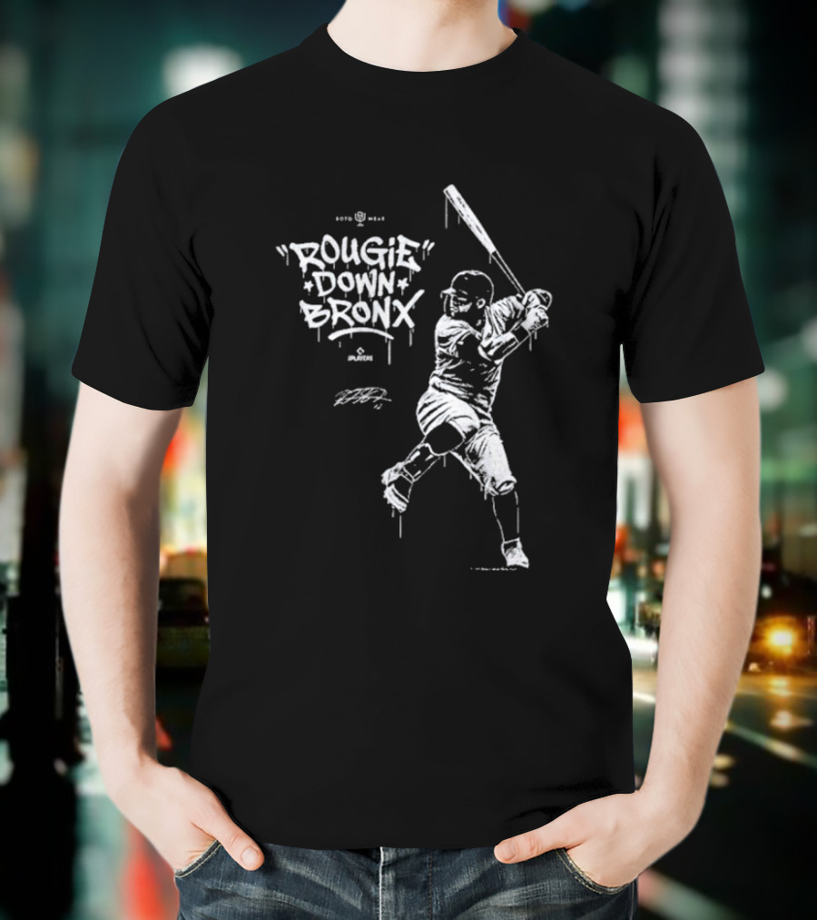 Rougie Down Bronx Yankees Baseball Player Action T-Shirt