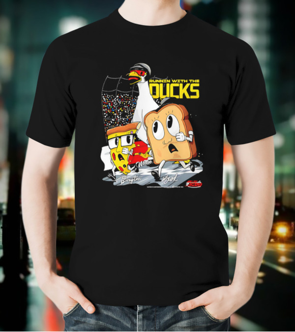 Running With The Ducks Brayton Brad Willie Cartoon Pizza And Toast Racing T-Shirt