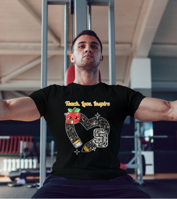 Teach Love Inspire San Diego Padres Sparkling Heart Apple Pencil T-Shirt
