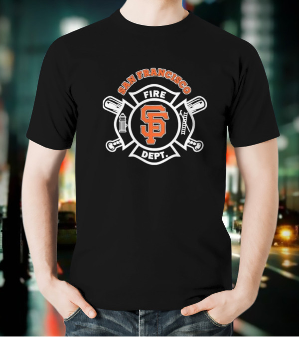San Francisco Giants Fire Dept Firefighters SF Baseball Crossed Axes Ladder T-Shirt