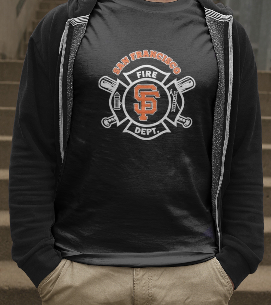 San Francisco Giants Fire Dept Firefighters SF Baseball Crossed Axes Ladder T-Shirt