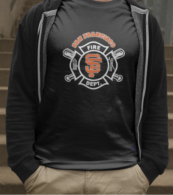 San Francisco Giants Fire Dept Firefighters SF Baseball Crossed Axes Ladder T-Shirt