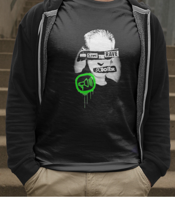 Scooter God Save The Rave Speaker Icon Bold Design T-Shirt