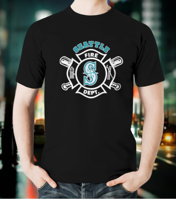 Seattle Mariners Fire Dept Firefighters Axes And Hydrant Emblem T-Shirt