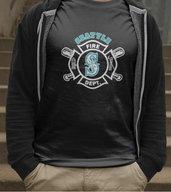 Seattle Mariners Fire Dept Firefighters Axes And Hydrant Emblem T-Shirt