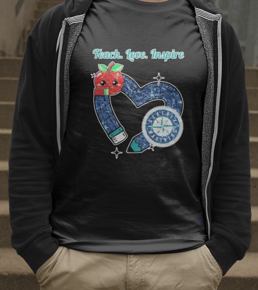 Seattle Mariners Teach Love Inspire Heart Apple Design T-Shirt