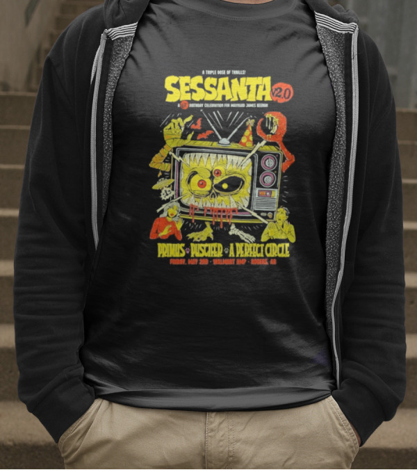 Sessanta 2.0 Event Primus Puscifer A Perfect Circle May 2 2025 Rogers AR Walmart AMP TV T-Shirt