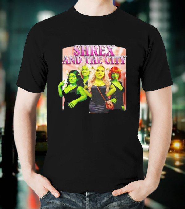 SHREX AND THE CITY Green Characters Ladies In Black Dresses T-Shirt