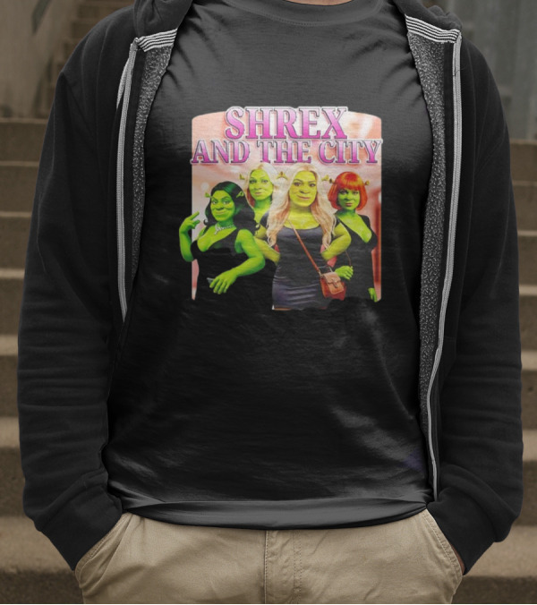 SHREX AND THE CITY Green Characters Ladies In Black Dresses T-Shirt