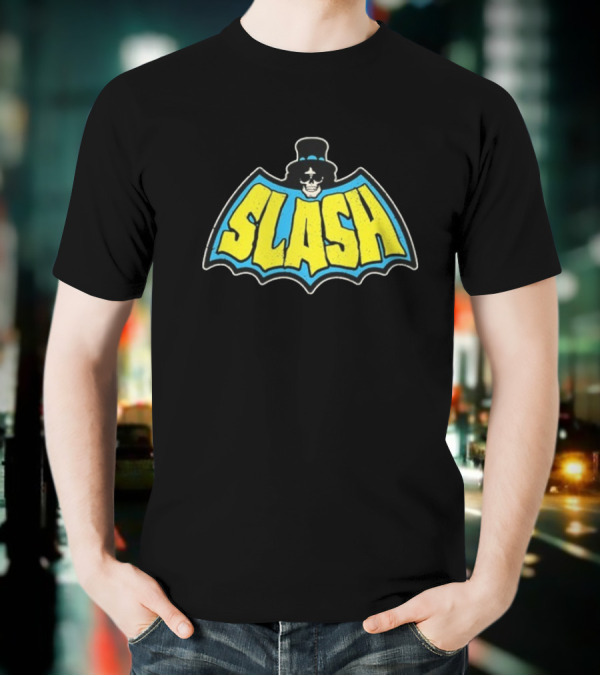 SLASH Batman Inspired Logo With Top Hat And Skull T-Shirt
