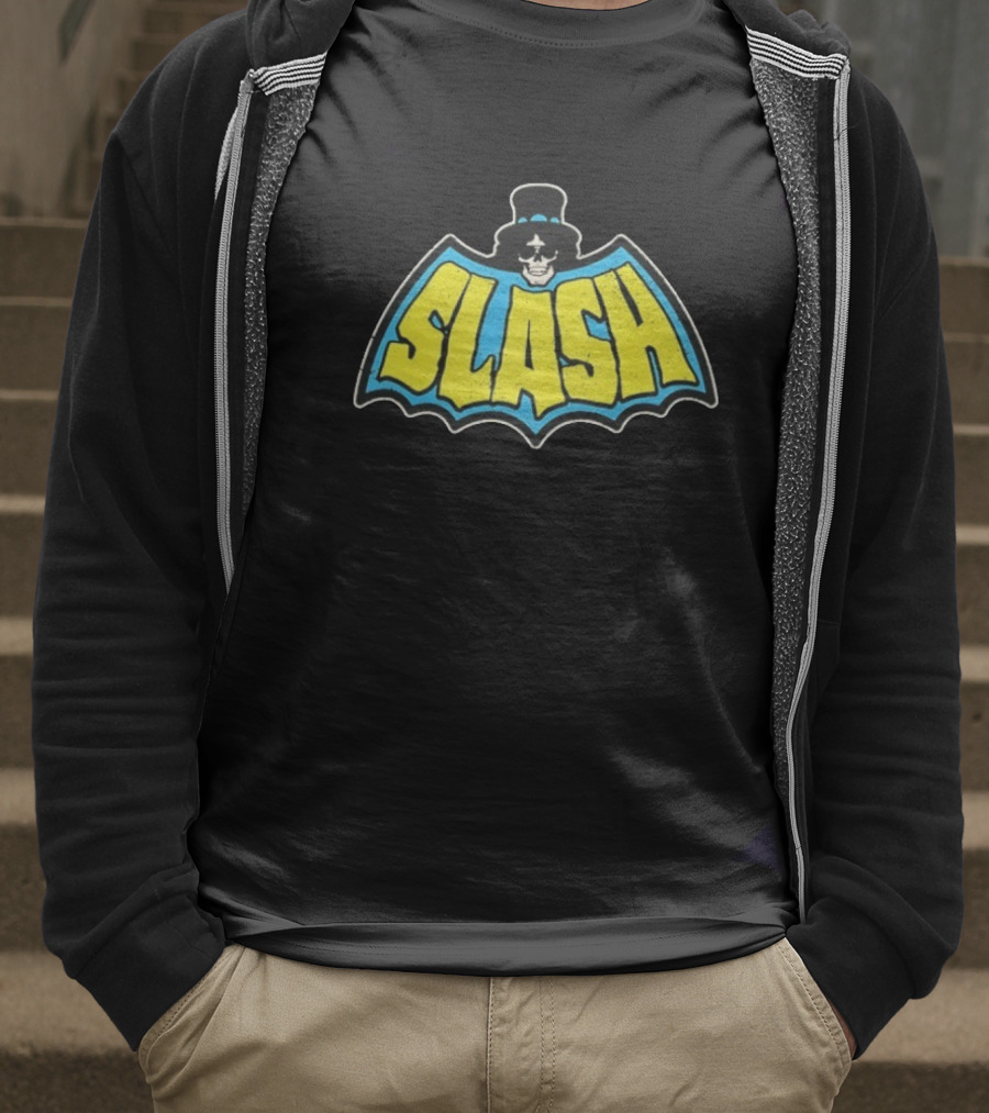 SLASH Batman Inspired Logo With Top Hat And Skull T-Shirt
