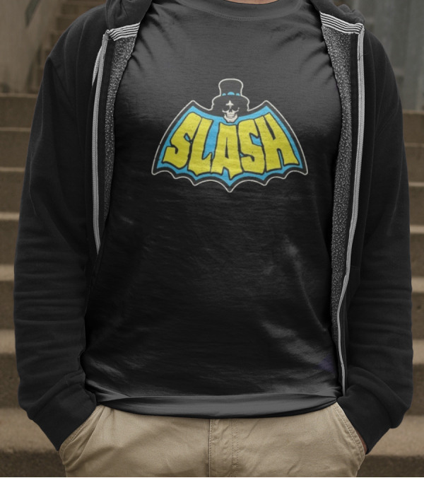 SLASH Batman Inspired Logo With Top Hat And Skull T-Shirt