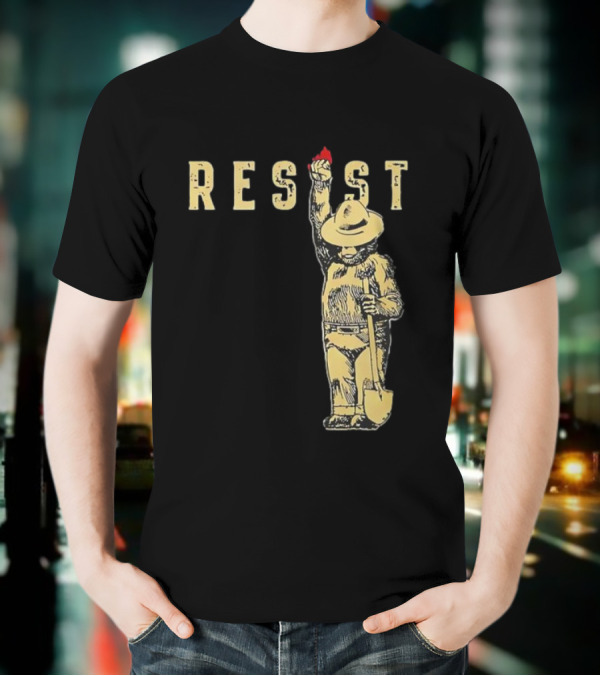 "Smokey Resist Firefighter Bear With Raised Fist And Shovel" T-Shirt
