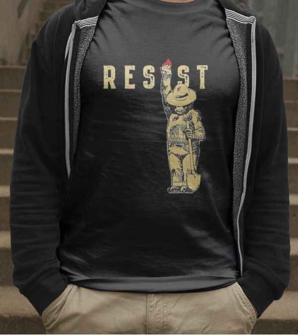 "Smokey Resist Firefighter Bear With Raised Fist And Shovel" T-Shirt