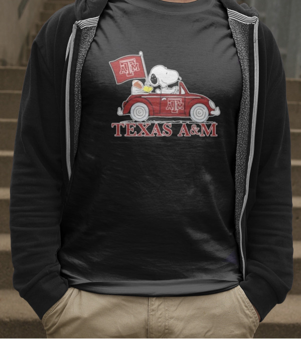 Snoopy Woodstock Driving Texas A&M Car Peanuts T-Shirt